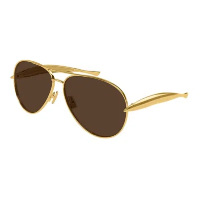 Bottega Veneta Gold-gold-brown Metal Sunglasses