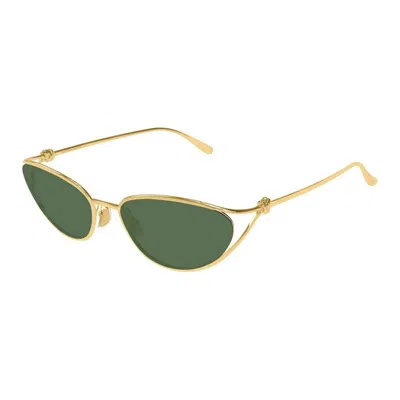 Bottega Veneta Gold-gold-green Metal Sunglasses