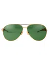 Bottega Veneta Gold Gold Green Metal Sunglasses In Gold