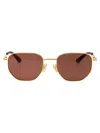 Bottega Veneta Gold-gold-red Metal Sunglasses In Brown