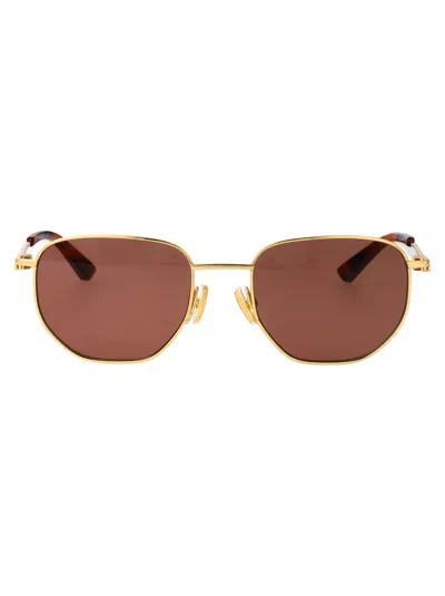 Bottega Veneta Gold-gold-red Metal Sunglasses In Brown