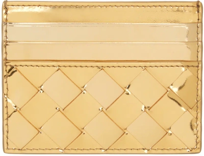 Bottega Veneta Gold Intrecciato Card Holder In 8922-gold