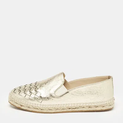 Pre-owned Bottega Veneta Gold Intrecciato Leather Espadrille Flats Size 36