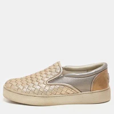 Pre-owned Bottega Veneta Gold Intrecciato Suede Dodger Slip On Sneakers 36