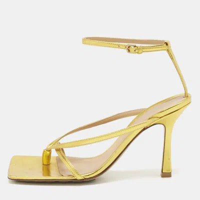 Pre-owned Bottega Veneta Gold Leather Stretch Ankle Strap Sandals Size 37.5