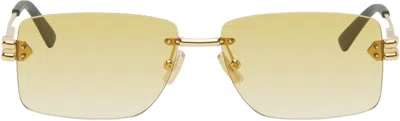 Bottega Veneta Gold Lock Rectangular Sunglasses