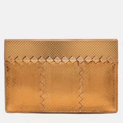 Pre-owned Bottega Veneta Gold Metalic Leather Frame Clutch