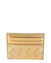 Bottega Veneta Intrecciato Leather Card Holder In Gold