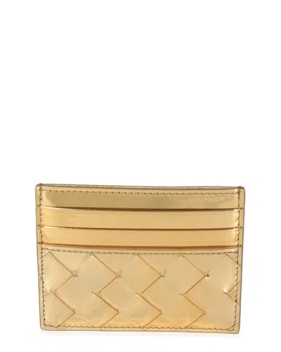 BOTTEGA VENETA BOTTEGA VENETA GOLD METALLIC INTRECCIATO LEATHER CREDIT CARD CASE (AUTHENTIC  PRE-LOVED)
