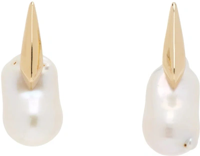 Bottega Veneta Gold Pearl Earrings In 9000 White