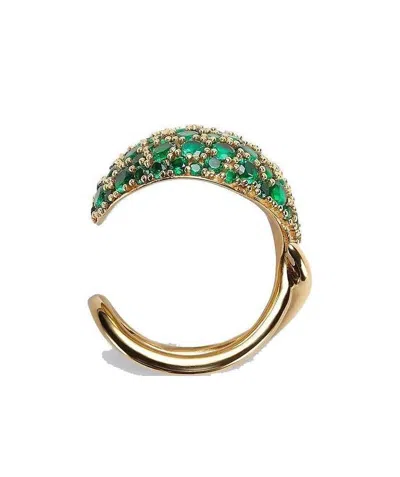 Bottega Veneta Gold-plated Crystal-embellished Ring In Green