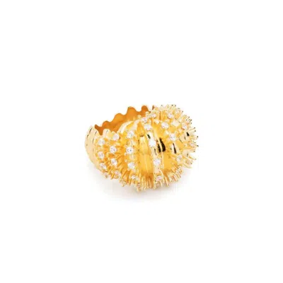 Bottega Veneta Gold-plated Fern Crystal Ring