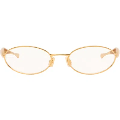 Bottega Veneta Gold Sardine Oval Glasses In Brown