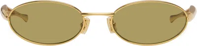 Bottega Veneta Gold Sardine Oval Sunglasses