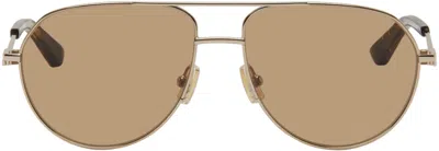 Bottega Veneta Gold Split Pilot Metal Sunglasses In 002 Gold