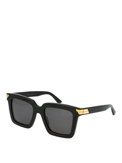 Bottega Veneta Gold-tone Insert Black Squared Sunglasses