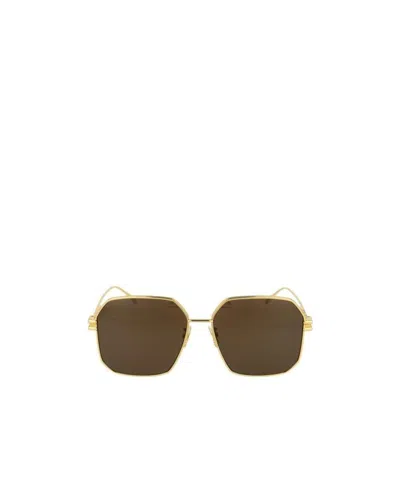 Bottega Veneta Gold Tone Square Frame Sunglasses In Green