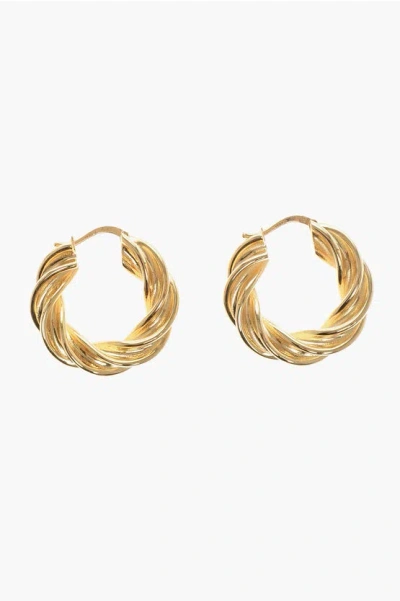 Bottega Veneta Golden- Effect Silver Pillar Twisted Hoop Earrings