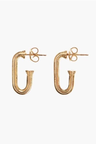 Bottega Veneta Golden-effect Silver Pillar Hoop Earrings