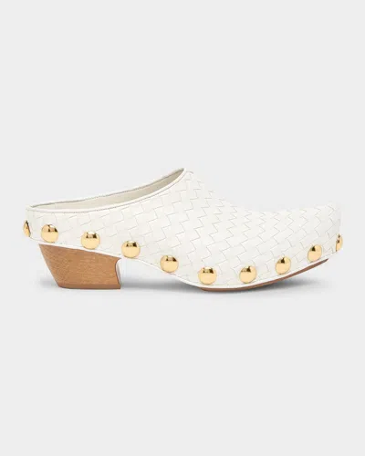 Bottega Veneta Gondola Intrecciato Leather Clog Mules In White