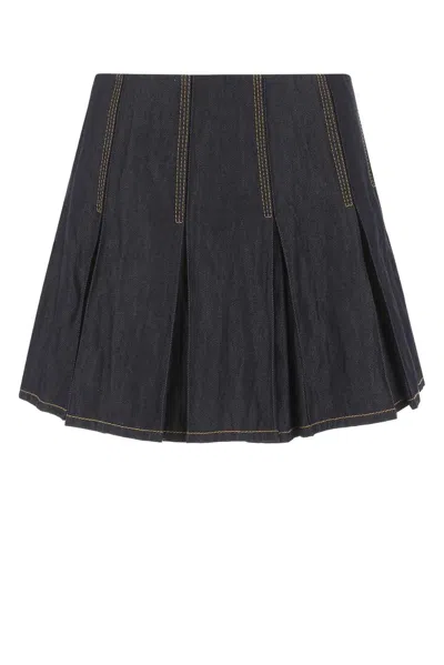 Bottega Veneta Pleated Denim Skirt In Black