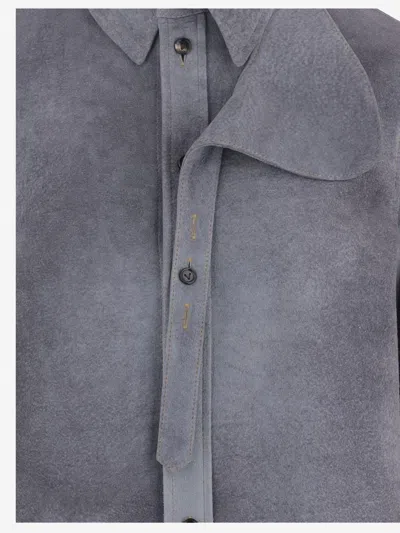 Bottega Veneta Graduated Lambskin Suede Shirt In Gray