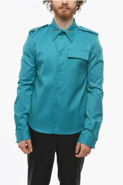 Bottega Veneta Grain De Poudre Shirt With Chest Pocket And Polo Collar Grösse 48 In Blue