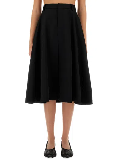 Bottega Veneta Pleated Wool Midi Skirt In Black