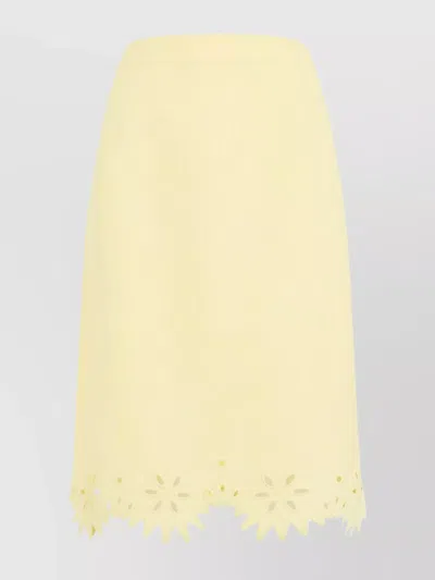 Bottega Veneta Yellow Grainy English Embroidery Viscose Midi Skirt