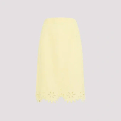 Bottega Veneta Grainy English Embroidery Midi Skirt 38 In Yellow