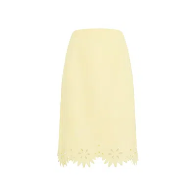 Bottega Veneta Grainy English Embroidery Midi Skirt 38 In Yellow