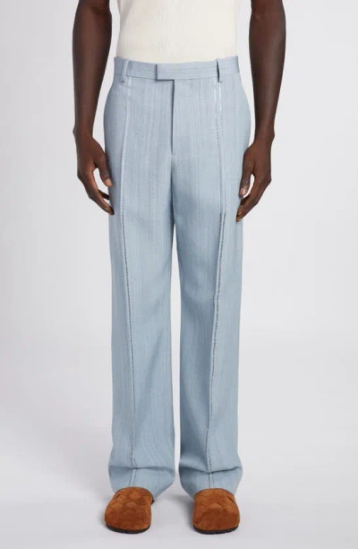 Bottega Veneta Grainy Viscose & Silk Straight Leg Trousers In River/ Cloud