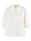 Bottega Veneta Wide Blouse With V-neck And Ruffle Details In White