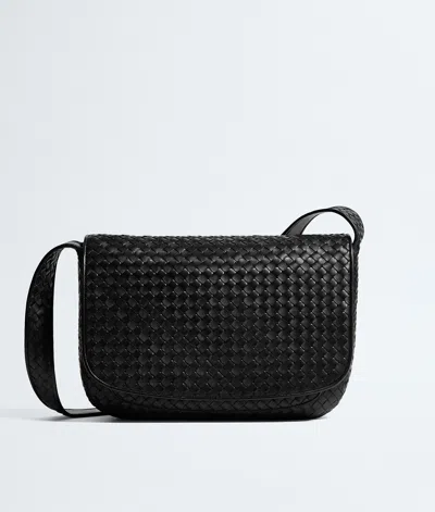 Bottega Veneta Mens Black-silver Veneto Large Leather Messenger Bag
