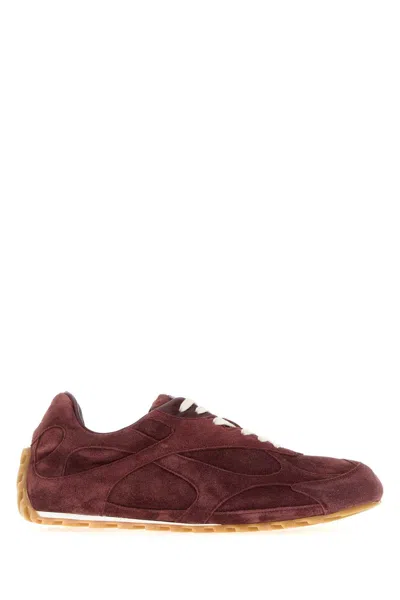Bottega Veneta Suede Orbit Fish Sneakers With Textured Panels In Burgundy