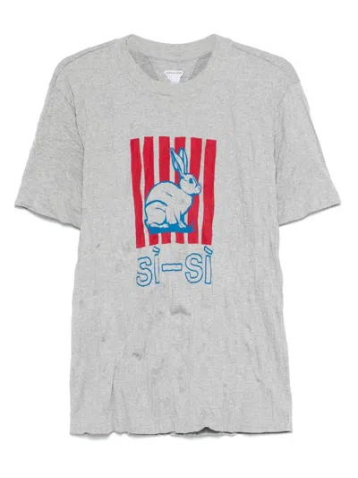 Bottega Veneta Men Grey Crewneck T-shirt With Maxi Print On The Front And Wrinkled Ffect In Cotton M In Gray
