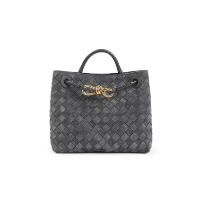 Bottega Veneta Graphite Andiamo Small Suede Leather Handbag In Gray