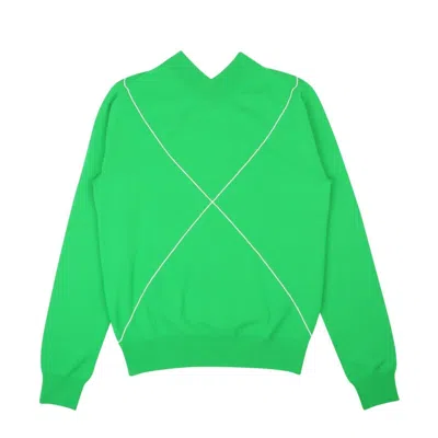 Pre-owned Bottega Veneta Grass Green Contrast Stitch V-neck Sweater Size M