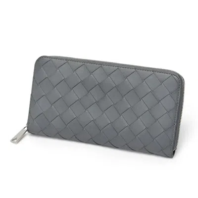 Pre-owned Bottega Veneta Gray Intrecciato Long Wallet (bi-fold) ()