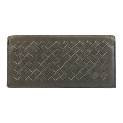 Pre-owned Bottega Veneta Gray Intrecciato Long Wallet (bi-fold) ()