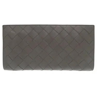 Pre-owned Bottega Veneta Gray Intrecciato Long Wallet (bi-fold) ()