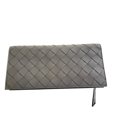 Pre-owned Bottega Veneta Gray Leather Continental Long Wallet, 598694, Intrecciato Weave