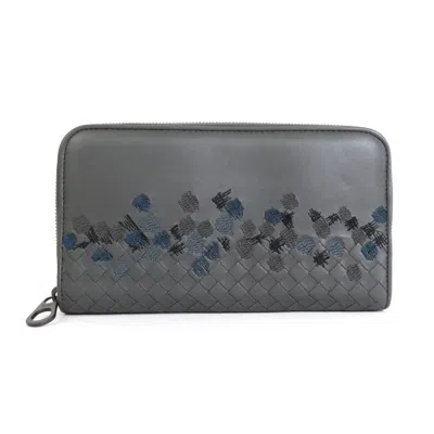 Pre-owned Bottega Veneta Gray Leather Long Bill Wallet (bi-fold) ()