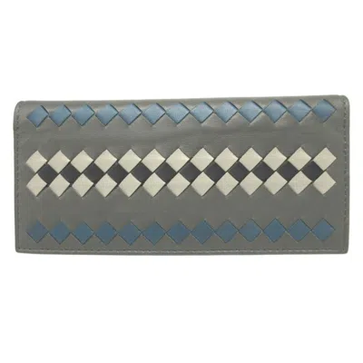 Pre-owned Bottega Veneta Gray Leather Long Wallet (bi-fold) ()