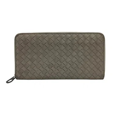 Pre-owned Bottega Veneta Gray Leather Long Wallet (bi-fold) ()