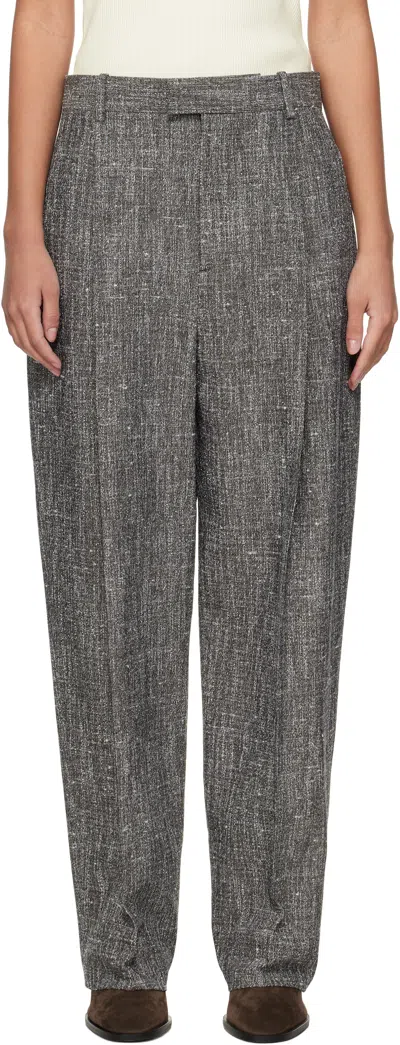 Bottega Veneta Gray Melange Viscose & Silk Trousers In 1276 Brown/grey/whit