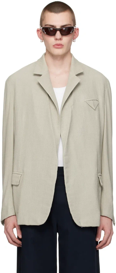 Bottega Veneta Gray Notched Lapel Blazer In 9286 Bone