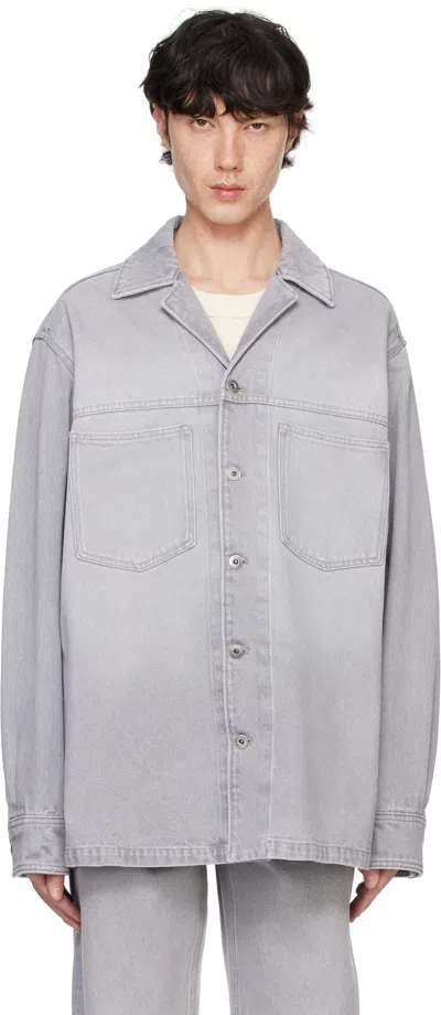 Bottega Veneta Light Grey Washed Denim Shirt In Multicolor