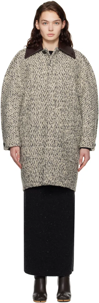 BOTTEGA VENETA GRAY WOOL BOUCLE CHEVRON COAT