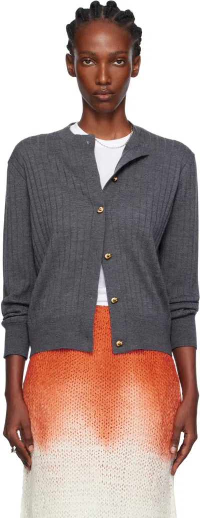 Bottega Veneta Gray Wool Rib Cardigan